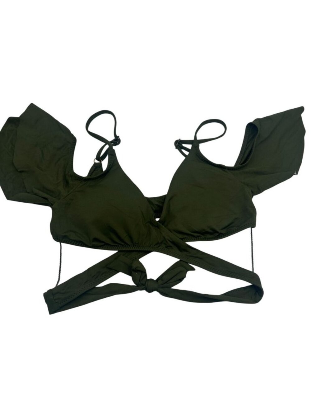 Becca Green Bikini Top Womens Size Small Ruffle Sleeve Wrap Tie Nylon Swimwear